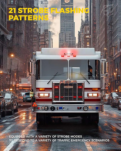 Xprite White Red Rooftop Emergency Strobe Light Bar, Beacon Safety Flashing Volunteer Firefighter Lights w/Magnetic Base for First Responder Vehicles Fire Trucks