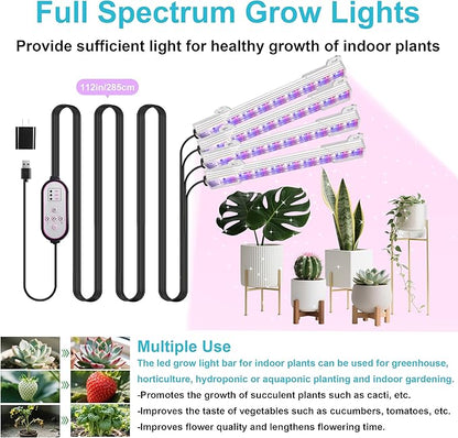Hywyimlait 7.8'' Growing Lamp for Indoor Plants, Red & Blue & Yellow Full Spectrum, LED Grow Light Strips with 4/8/12H Timer,10 Dimmable Levels for Green House Succulent,4 Head