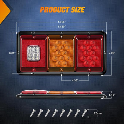 Nilight LED Triple Tail Light 2PCS Rectangle Red Amber Stop Brake Turn Signals White Reverse Back Up Lights Surface Mount Waterproof Trailer Camper Van RV Caravan Taillights