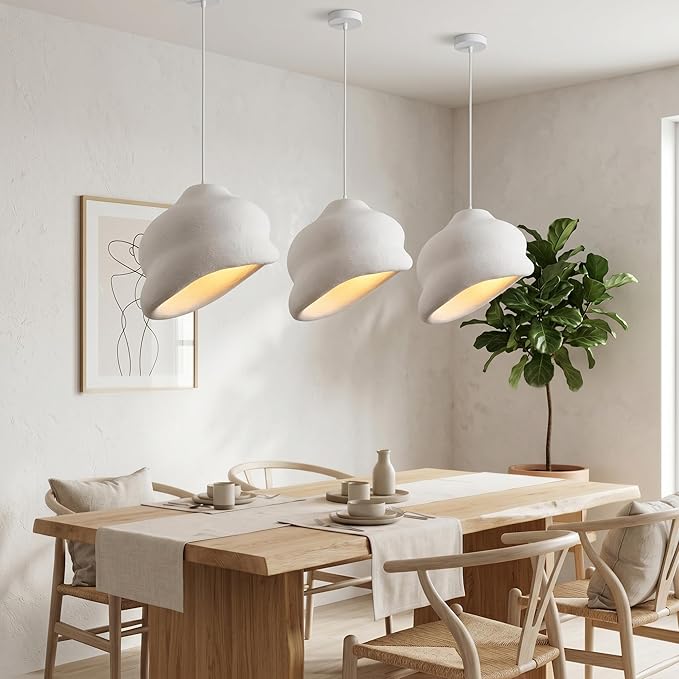 JAYMP Wabi Sabi Pendant Light for Dining Room Kitchen Island Hallway Restaurant Modern Hanging Lamp E26 Base Japanese Style Conch Shape Lighting Fixture, 1 Pack, Matte White, 50cm/19.7in