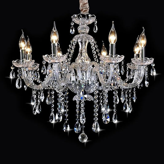 Bagood Clear 8 Lights K9 Crystal Candle Chandeliers Lighting Modern Pendant Lights Ceiling Fixture Lamp for Dining Living Room Bedroom Entry Elegant Decoration E12 Base, H20.5 x W28.3 Inch