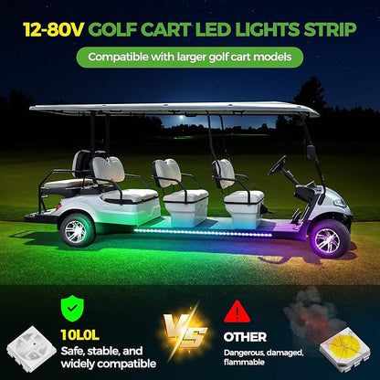 10L0L 4PCS Golf Cart Underbody Light Kit, Underglow LED Light Strip for Yamaha EZGO Club Car, 24 Modes Multicolor RGB Music Sync IP67 Waterproof