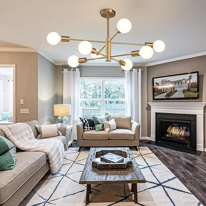 RUIYEY Modern Sputnik Chandeliers Light, 8-Light Gold Dining Room Chandelier Over Table, E26 Mid Century Ceiling Light Fixtures Height Adjustable Hanging Pendant Lighting for Entryway Foyer