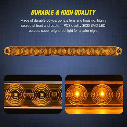 Nilight 16Inch Trailer Marker ID Bar 2PCS 11 LED Amber Turn Signals Tail Light DOT Compliant IP65 Waterproof for Truck Trailers Cargo Carriers