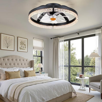 Mpayel 20" Ceiling Fans with Lights and Remote, Modern Low Profile Fandelier Ceiling Fan with Light, Quiet DC Motor, 6 Speeds, 3CCT Dimmable Bladeless Flush Mount LED Fan Light for Kids Room, Bedroom
