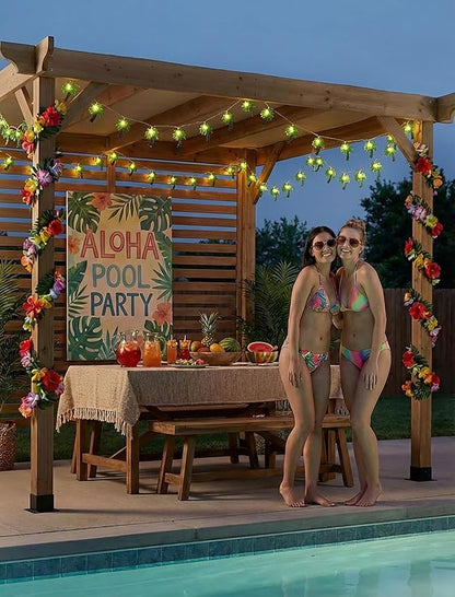 8.5Ft Palm Tree Lights Outdoor, Patio Lights String with 10 LED Summer Beach Themed Lights for Indoor Bedroom Tiki Party Decor, White Wire