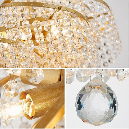 WUZUPS Crystal Chandelier Semi Flushmount Ceiling Light Modern Lighting Fixture for Bedroom Hallway Bar Kitchen Bathroom, H 14.7" x W 14.7", Gold, G9 Base