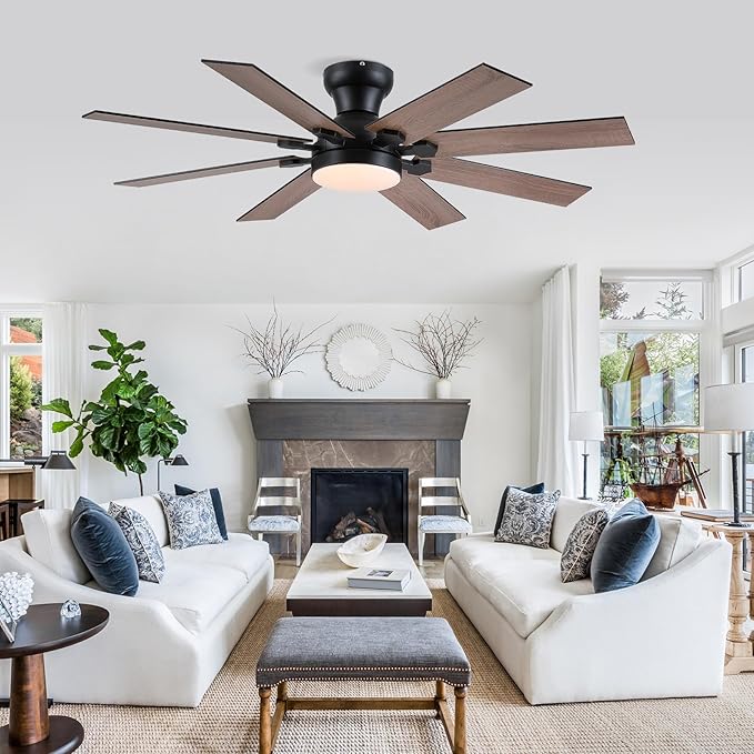 52" Low Profile Ceiling Fans with Lights and Remote, Modern Outdoor Ceiling Fans with 3 Colors 6 Speeds, Flush Mount Ceiling Fan Light with Reversible DC Motor