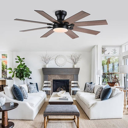 52" Low Profile Ceiling Fans with Lights and Remote, Modern Outdoor Ceiling Fans with 3 Colors 6 Speeds, Flush Mount Ceiling Fan Light with Reversible DC Motor