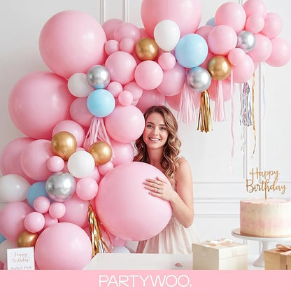 PartyWoo Baby Pink Balloons 145 pcs Different Sizes of 18 12 10 5 Inch Pastel Pale Light Pink Balloons Arch Kit Garland for Baby Shower Gender Reveal Birthday Princess Party Decorations Pink-Q05