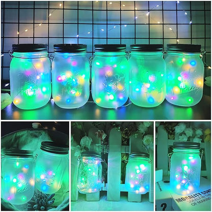 SmilingTown Solar Light for Mason Jars 20 LED Outdoor Fairy String Light Lids with Hangers for Jar Lantern Waterproof Rust Resist for Patio Lawn Garden Decor No Jars 10 Pack (Multicolored)