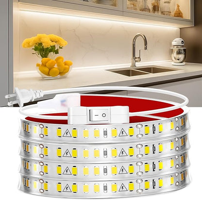 maylit Under Cabinet Strip Lighting Plug in 96in, Ultra Bright Small LED Light Bar, 2700K Warm White, Wired Lights for Kitchen Cabinet, Counter, Workbench, Desk, Closet, Shelf, Indoor