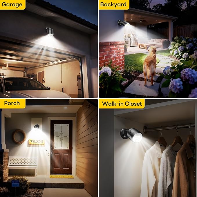 Rechargeable Battery Operated Motion Sensor Light, 4000mAh Battery Powered Spotlight 600 Lumen Outdoor IP65 Waterproof for Porch, Yard, Wall, Garden
