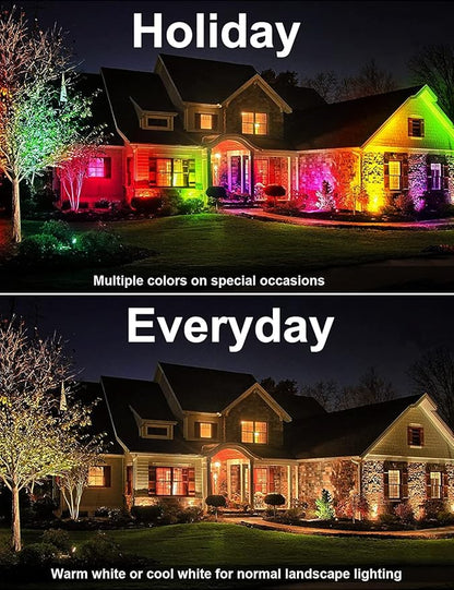 Halloween Landscape Lights with Remote Control 120V Landscape Lighting 12W RGBW Outdoor LED Spotlights Color Changing LED RGB Flood Spot Lights for Yard Garden Path Patio Tree Decorative