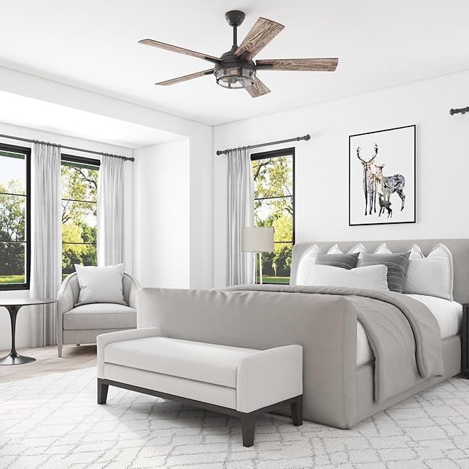 Prominence Home Freyr, 52 Inch Indoor Outdoor LED Ceiling Fan with Light, Remote Control, Dual Mounting Options, 5 Dual Finish Blades, Reversible Motor - 51484-01 (Textured Black)
