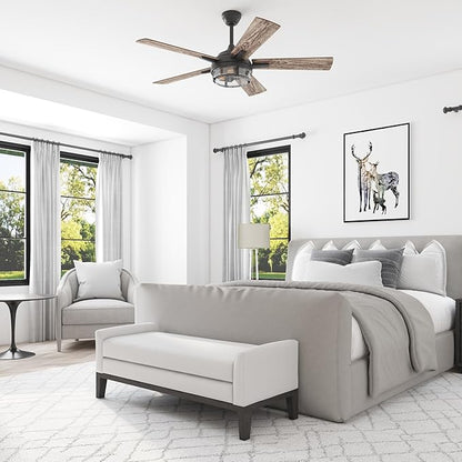 Prominence Home Freyr, 52 Inch Indoor Outdoor LED Ceiling Fan with Light, Remote Control, Dual Mounting Options, 5 Dual Finish Blades, Reversible Motor - 51484-01 (Textured Black)