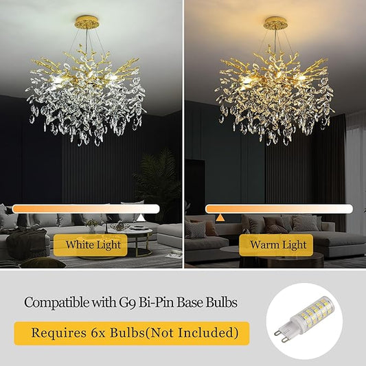 Tree Branch Chandelier Modern Crystal Pendant Light, Luxury Gold Art Deco Raindrop Lighting Fixture for Dining Room Bedroom Living Room 6 Lights D18''