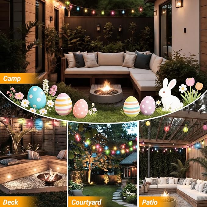 LAMPHOME 2 Pack LED Outdoor String Lights, 26FT Patio Lights with 12+1 Edison Shatterproof Bulbs, UL Waterproof Connectable Dimmable Multicolor Outside Easter Lights for Backyard Porch Decor