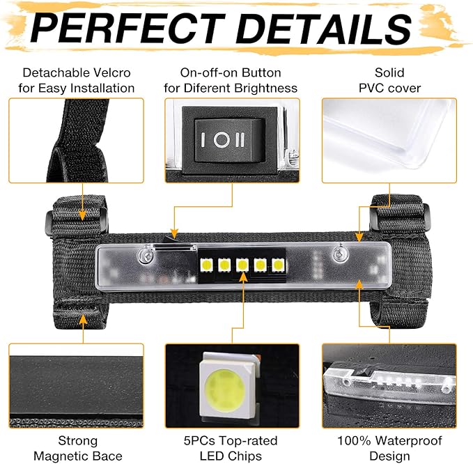 UTV Dome Light Upgraded Universal Roll Bar Mount LED Interior Light Utility Roll Cage Lights Wraparound Roll Bar LED Dome Light for ATV RZR UTV Off road Pick up Trucks Polaris Marine