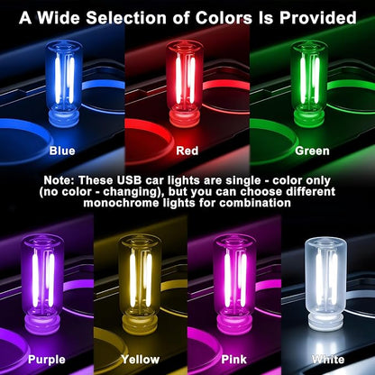 2 Packs USB Light for Car, Touch Dimmable Car Interior Ambient Lights - Portable Mini USB LED Light Bulb, Retro Glass Bottle Night Light for Vehicle, Bedroom, Hallway, Camping (White)