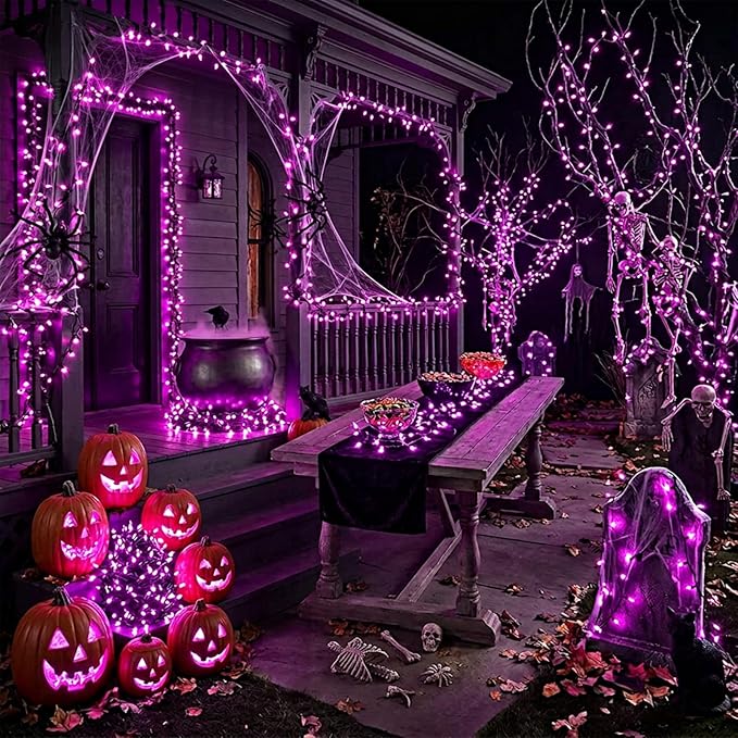 LAMPHOME Purple Halloween Lights Indoor Outdoor, 19.6ft 100 Count Christmas String Lights Plug in for Christmas Tree, Bedroom Garden Party Xmas Decorations
