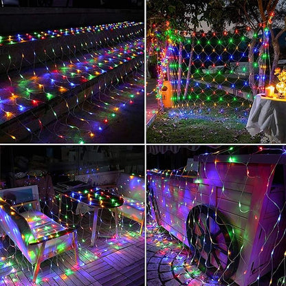 LYHOPE 12ft x 5ft 360 LED Christmas Net Lights, 8 Modes Low Voltage Mesh Christmas Decorative Lights for Xmas Trees, Bushes, Wedding, Garden, Outdoor, Indoor Decor (Multi-Color)