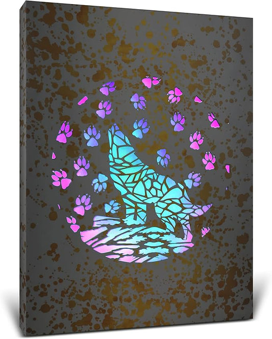 CoTa Global Wolf Light Up LED Wall Art - Fun Changing Color LED Light Up Picture Art for Bedroom, Modern Wall Hang Living Room Art, House Decor Art Design, Wolf Wall Art Nightlight - 16x12 Inches