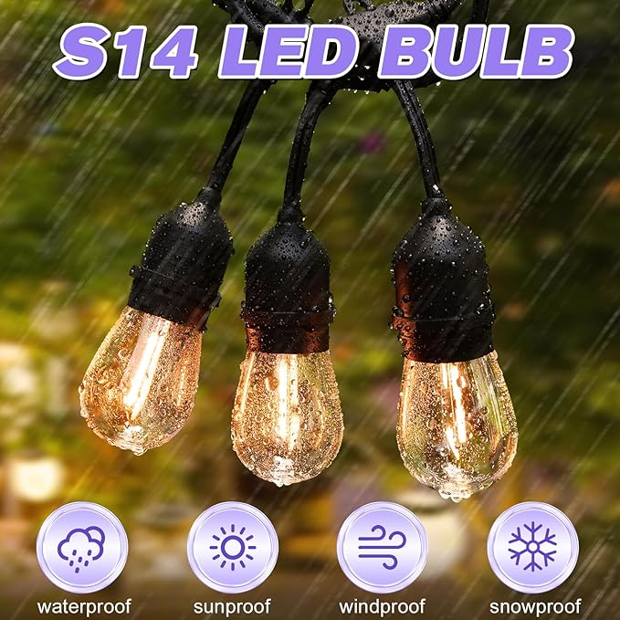 GvvooHome 24 Pack Shatterproof S14 LED Replacement Bulbs for Outdoor String Lights, 1W Equivalent to 11W Incandescent Bulb, Soft White 2200K, Dimmable, E26 Regular Medium Screw Base