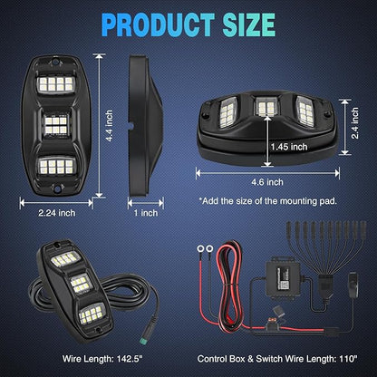 Nilight RGBW LED Rock Lights Kit, 10 Pods 22LED Wide Angle Remote & Bluetooth App Dual Control with Music Modes Multicolor Underglow Neon Wheel Well Light Fit for ATV UTV SUV Offroad Truck RZR Boat