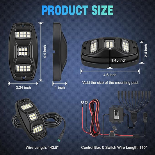Nilight RGBW LED Rock Lights Kit, 10 Pods 22LED Wide Angle Remote & Bluetooth App Dual Control with Music Modes Multicolor Underglow Neon Wheel Well Light Fit for ATV UTV SUV Offroad Truck RZR Boat
