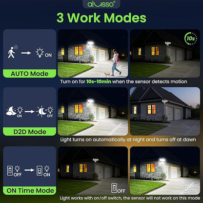 ALUSSO 2 Pack Motion Sensor Outdoor Lights Hardwired(Not Solar),40W 4500LM Flood Lights Outdoor 120V,3 Modes(Dusk to Dawn/Auto/On Time),3CCT 3000K/4000K/6500K Security Light for Garage Yard Porch,ETL