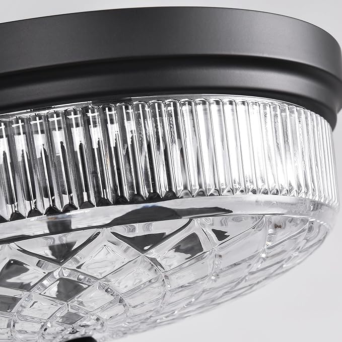 Semi Flush Mount Ceiling Light with Clear Glass Shades,3-Lights Industrial Semi Flush Mount Ceiling Light, 3-Light Industrial Black Light Fixtures Ceiling Mount for Kitchen Living Room Foyer