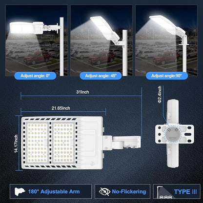 2Pack 400W LED Parking Lot Light UL Listed, Dusk to Dawn LED Shoebox Flood Pole Light Outdoor Parking Lighting Arm & Slip Fit Mount 60,000LM 5000K IP65 Waterproof 100-277V Power Adjustable White
