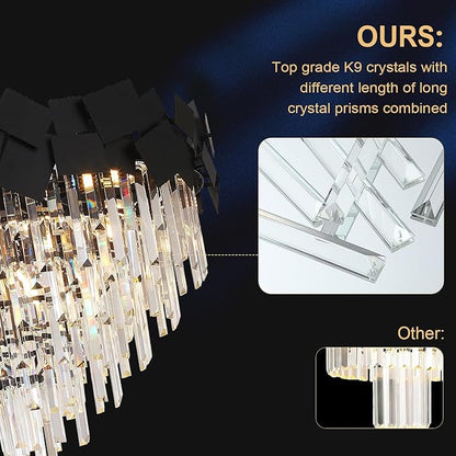 A AXILIXI Modern Large Crystal Chandeliers 30'' Black Round Chandeliers for High Ceiling K9 6-Tier Large Brass Ceiling Chandelier Light Fixtures Luxury Chandelier for Staircase Foyer Living Room
