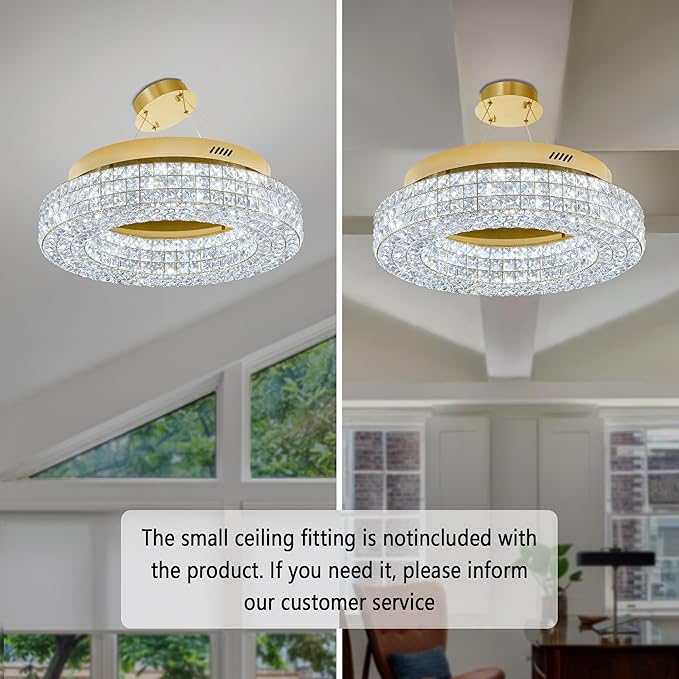 ykolupty 24" Crystal Chandeliers,Round Chandelier for Living Room Modern Ceiling Light Fixture Lamp for Foyer Bedrooms Dining Room Hallway(Gold Chandelier)