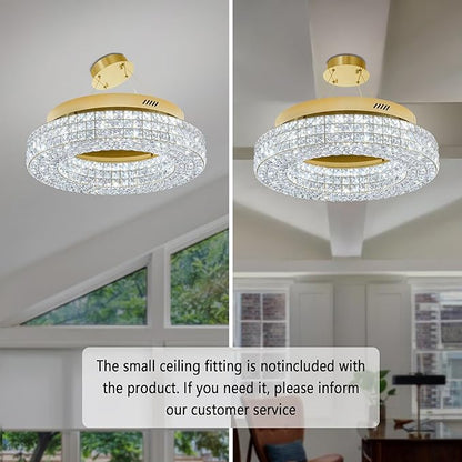 ykolupty 24" Crystal Chandeliers,Round Chandelier for Living Room Modern Ceiling Light Fixture Lamp for Foyer Bedrooms Dining Room Hallway(Gold Chandelier)