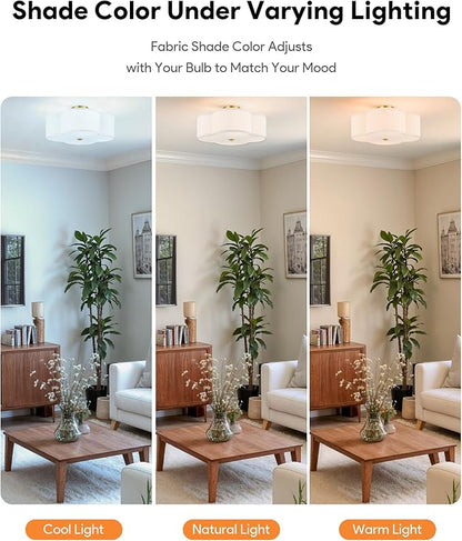 VONLUCE Semi-Flush Mount Ceiling Light, 15.8" Modern 4-Light Ceiling Light Fixture with White Clover-Shaped Shade 4 E26 Sockets for Bedroom Entryway Living Room, Gold Finish, ETL Certificated