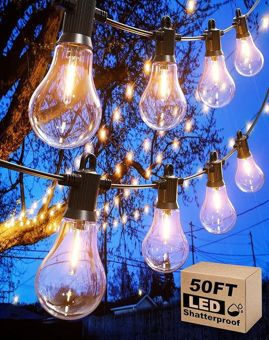 Zuske Outdoor String Lights, 50FT LED Patio Lights with 25+2 A45 Vintage Edison Shatterproof Bulbs, Waterproof Connectable Dimmable Outside Hanging Lights for Backyard Bistro Porch Garden