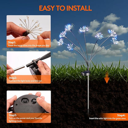 Solar Garden Lights, Firework Starburst Ground Plug Lights 2 Packs, 160 LED Solar Powered Waterproof Firefly Light for Outdoor Garden, Patio, Yard, Flowerbed Decor, Colorful