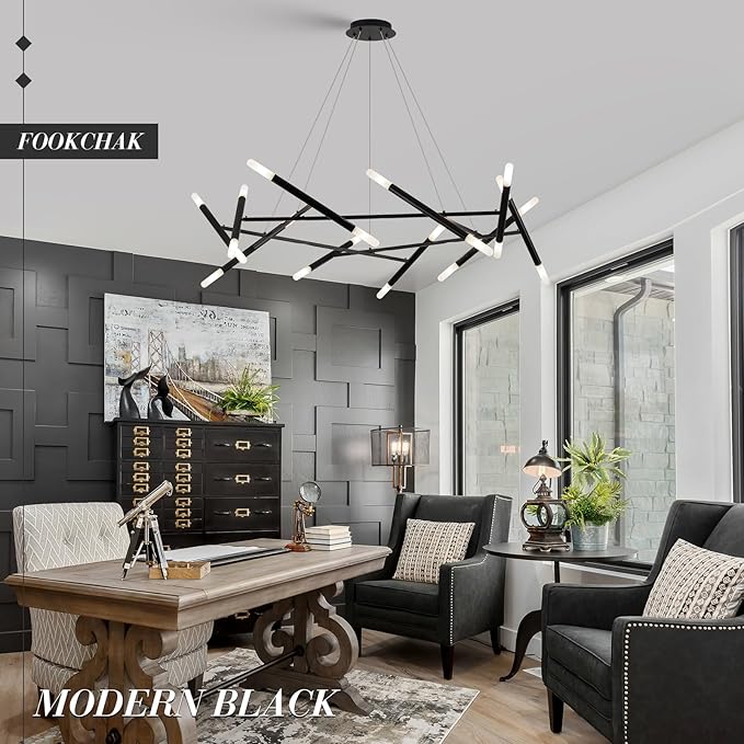 Modern Black Chandelier 56" Circle Round Light Fixture Large Dining Room Metal Chandelier Over Table 20 Light Contemporary Chandeliers Lights for Living Room Master Bedroom Foyer, G9