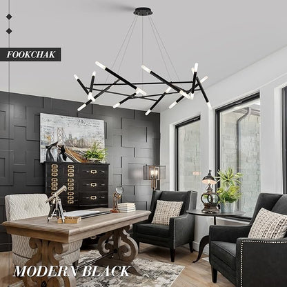 Modern Black Chandelier 56" Circle Round Light Fixture Large Dining Room Metal Chandelier Over Table 20 Light Contemporary Chandeliers Lights for Living Room Master Bedroom Foyer, G9
