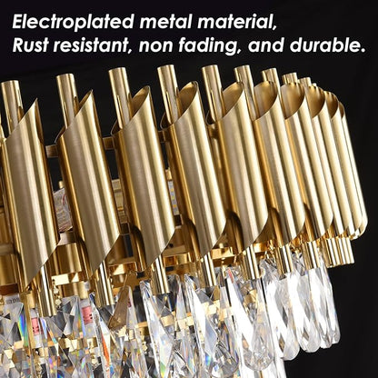 Gold Crystal Chandeliers Modern Round Chandelier for Dining Room 5 Tiers Ceiling Pendant Light Fixtures Large Ceiling Chandeliers for Foyer Living Room Bedroom Foyer entryway 24” 12 Lights