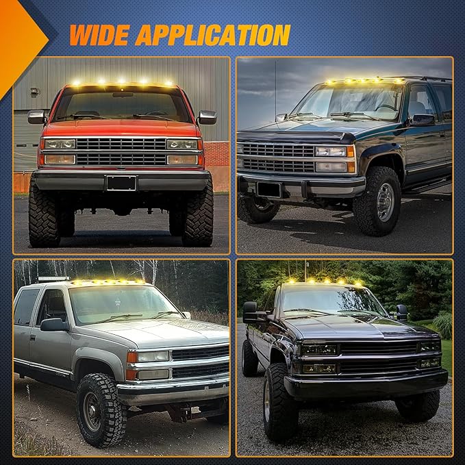 Nilight LED Cab Marker Lights 5 PCS 5 LED Smoke Lens Amber Clearance Roof Running Light Compatible with 1988-2002 GMC Chevrolet C1500 C2500 C3500 K1500 K2500 K3500 Suburban
