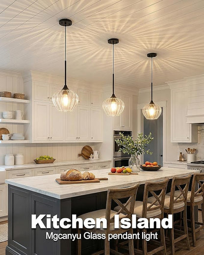 Glass Pendant Lights for Kitchen Island, 7" Modern Matte Black Pendant Light Fixtures Small Farmhouse Hanging Light for Kitchen, Dining Room, Sink, Bathroom