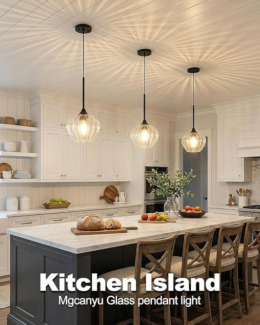 Glass Pendant Lights for Kitchen Island, 7" Modern Matte Black Pendant Light Fixtures Small Farmhouse Hanging Light for Kitchen, Dining Room, Sink, Bathroom