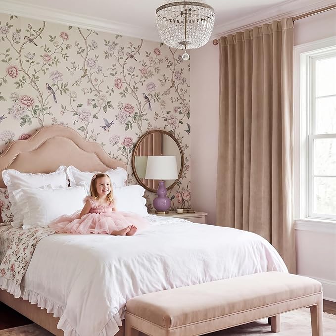 StangH Nursery Bedroom Curtains 96 inches Long, Blush Beige Soft Room Darkening Window Treatment for Living Room Sliding Door/Girls Closet/Office, W52 x L96, 2 Panels