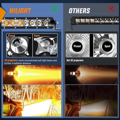 Nilight Led Light Bar Amber 21 Inch 100W Super Slim Spot Flood Combo Driving Fog 9000LM 3D Off Road Lighting for Trucks Pickup SUV ATV UTV Boat 4x4 Van Camper-2 Style Mounting
