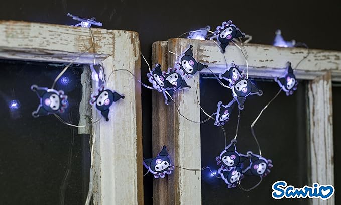 Silver Buffalo Sanrio Hello Kitty and Friends Kuromi 20ct Decorative String Lights, 7 Feet Long, Battery Powered (2 AA Batteries Included), Cool White LED, Indoor Use Only