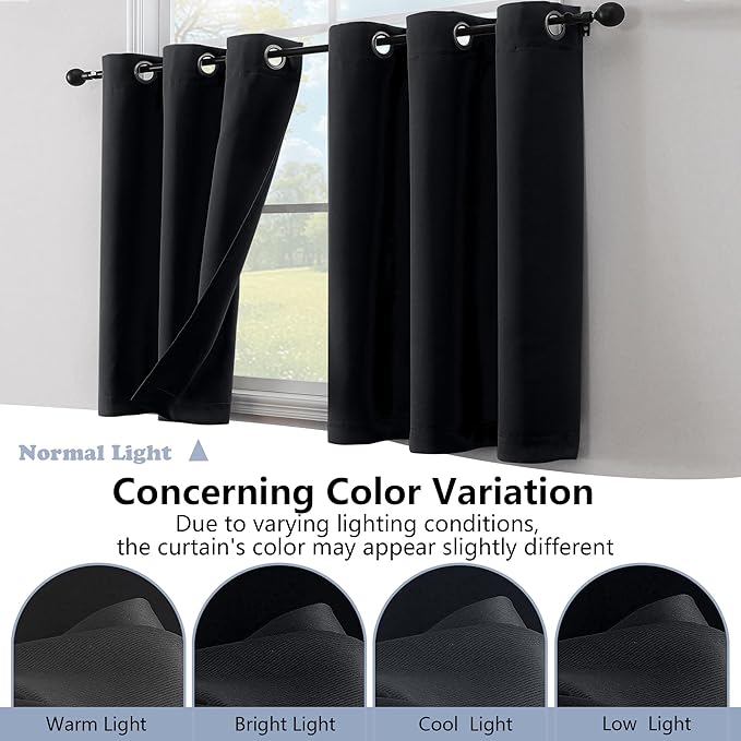 Simplebrand Halloween Black Window Valance for Kitchen 14 Inches Long 2 Panels Set, Blackout Valance Curtains for Living Room, Grommet Short Privacy Kitchen Curtains for Bedroom Kids Room, 40" Wx14 L