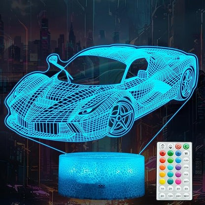 Car Gifts for Men, Racing Vehicle Night Light with Remote Control, 16 Colors Changing, Timer, RGB Flashing Mode and Dimmable, Cool Gifts for Boys Christmas Decor